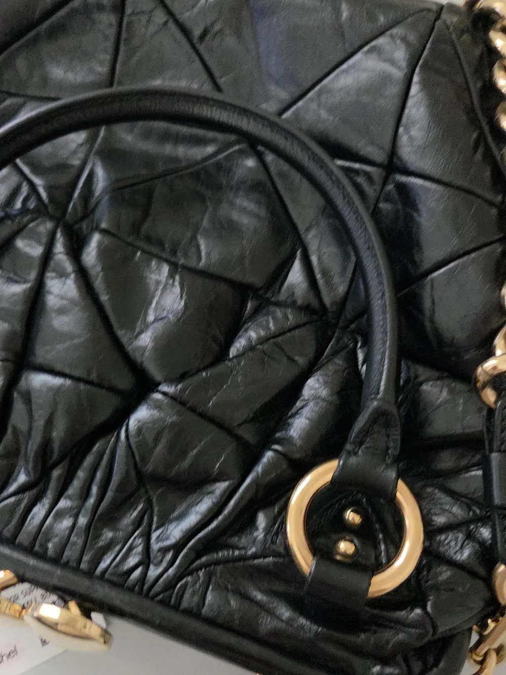 Black Quilted Leather Satchel with Gold Chain